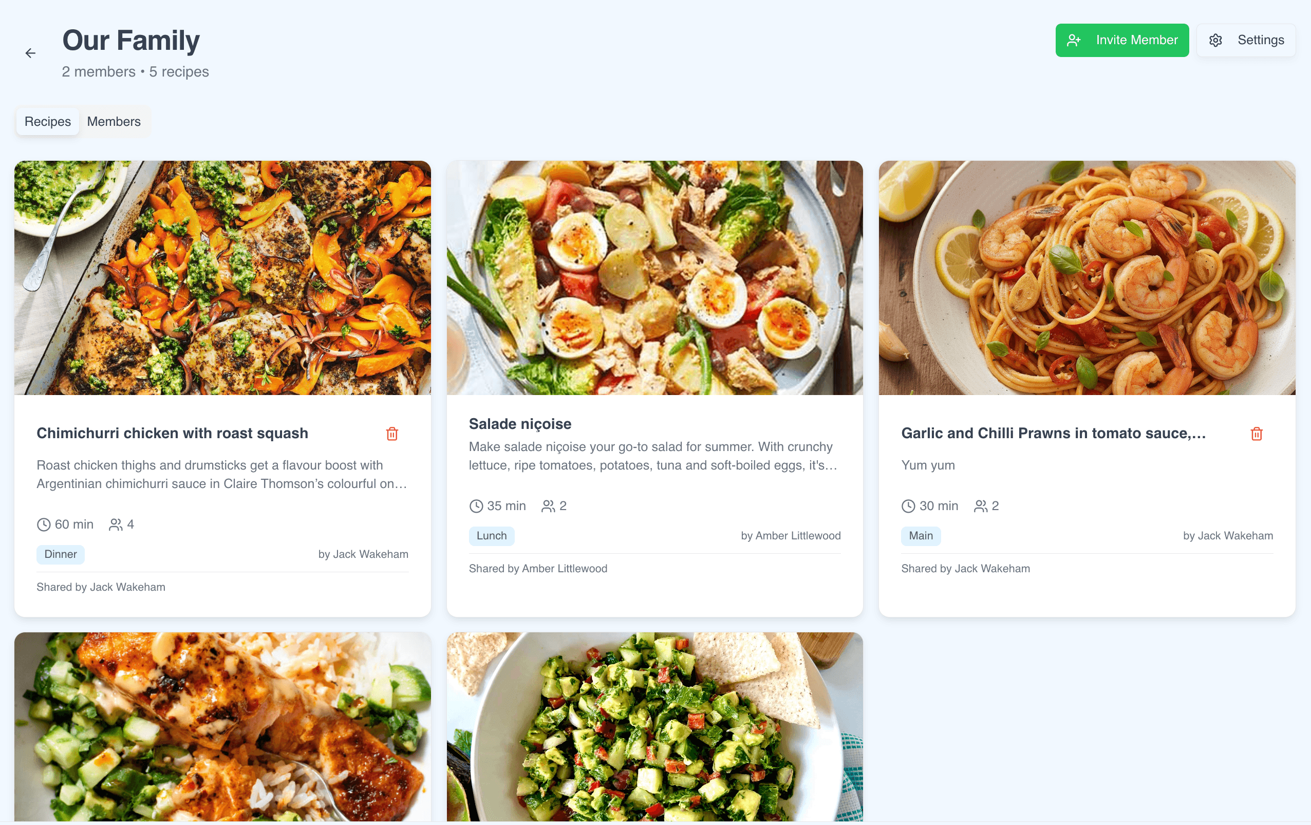 Share recipes with your household in Foodedo