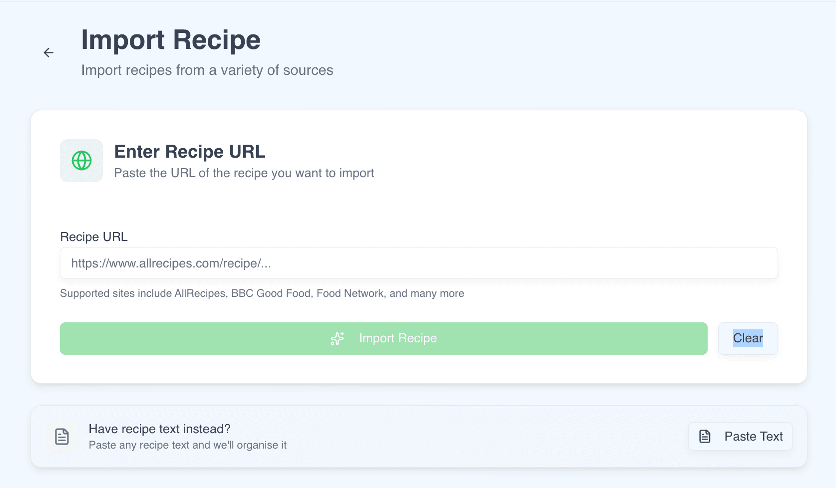 Import a recipe from a URL in Foodedo