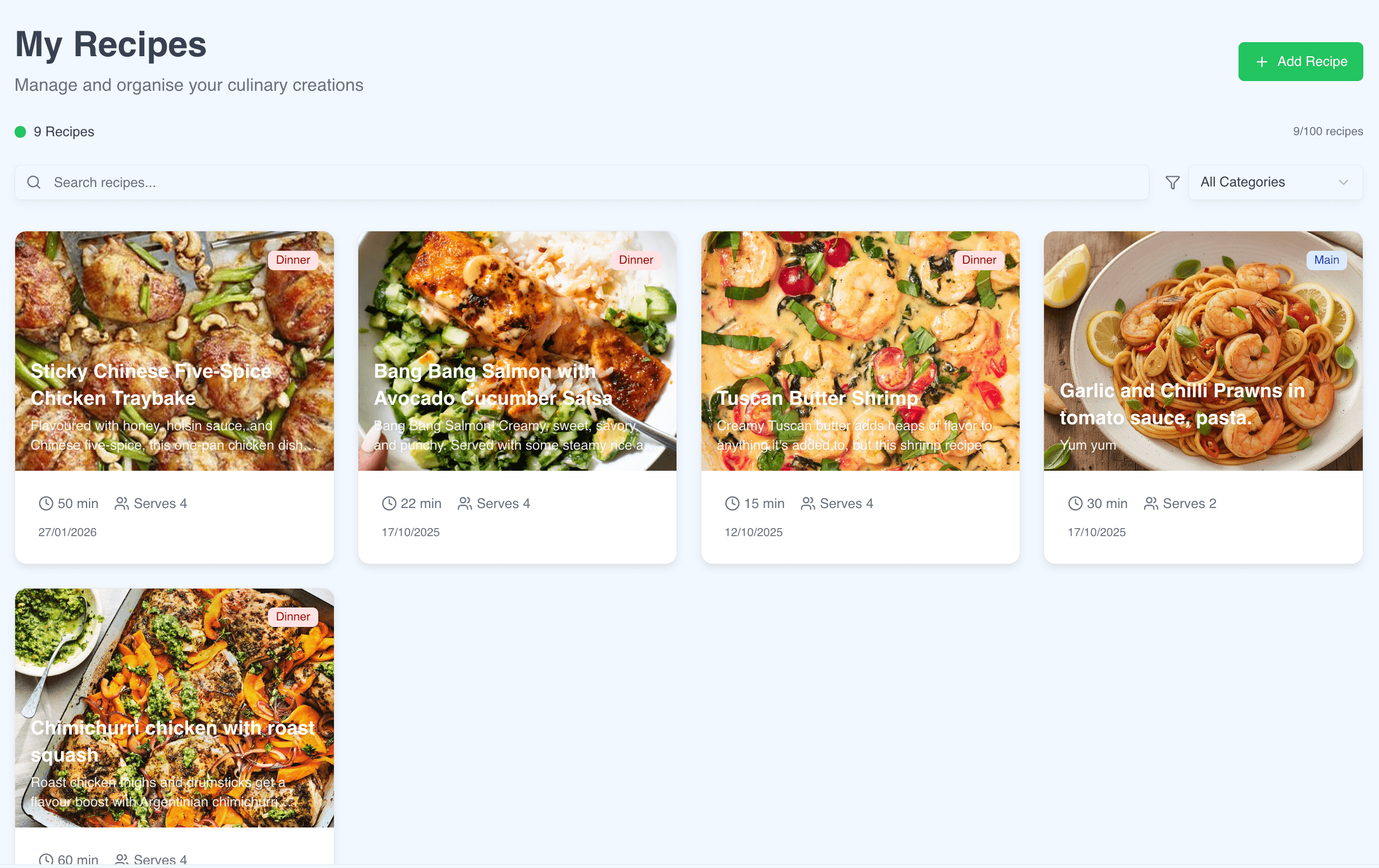 My recipes and add recipe in Foodedo