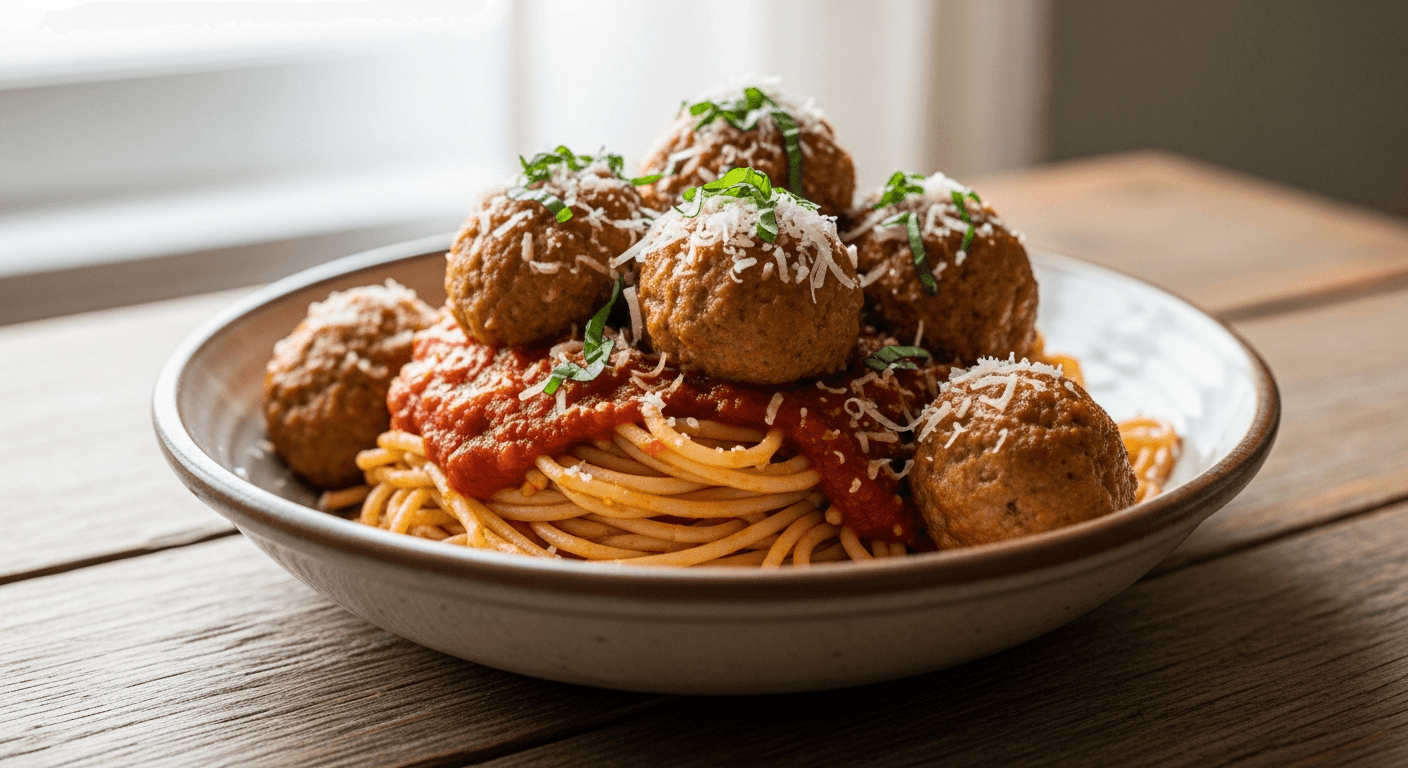 Baked Turkey Meatballs with Spaghetti