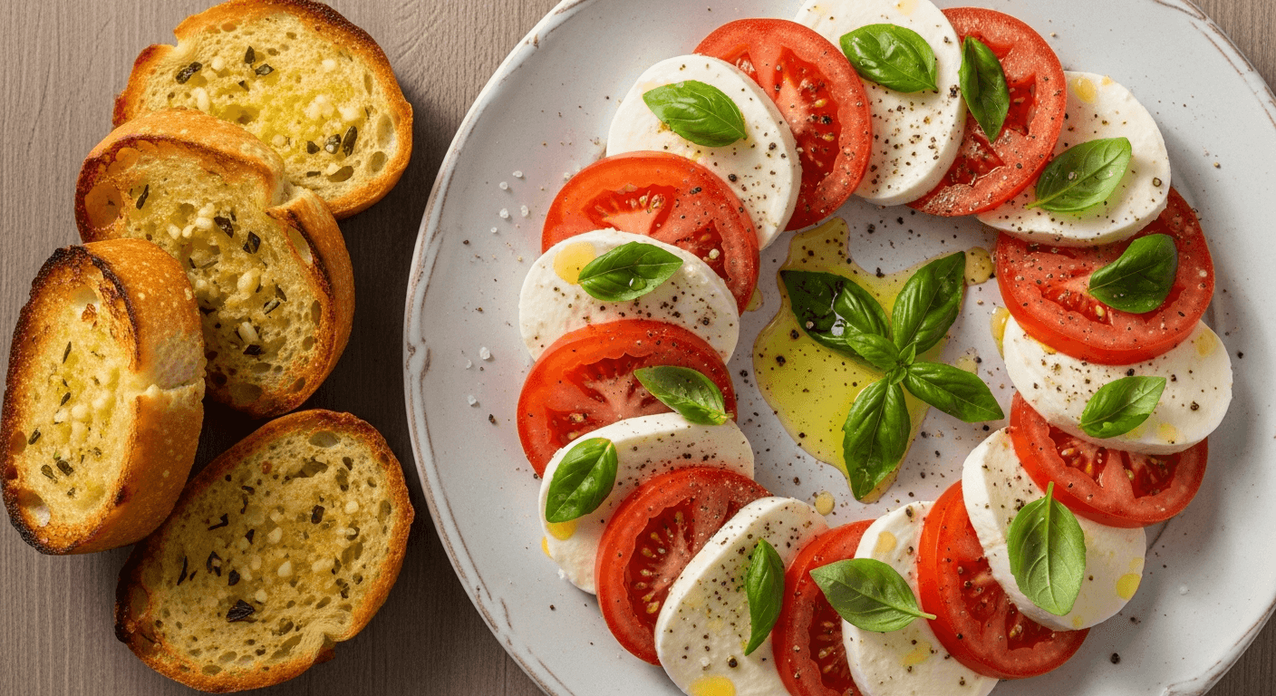 Caprese Salad with Garlic Bread