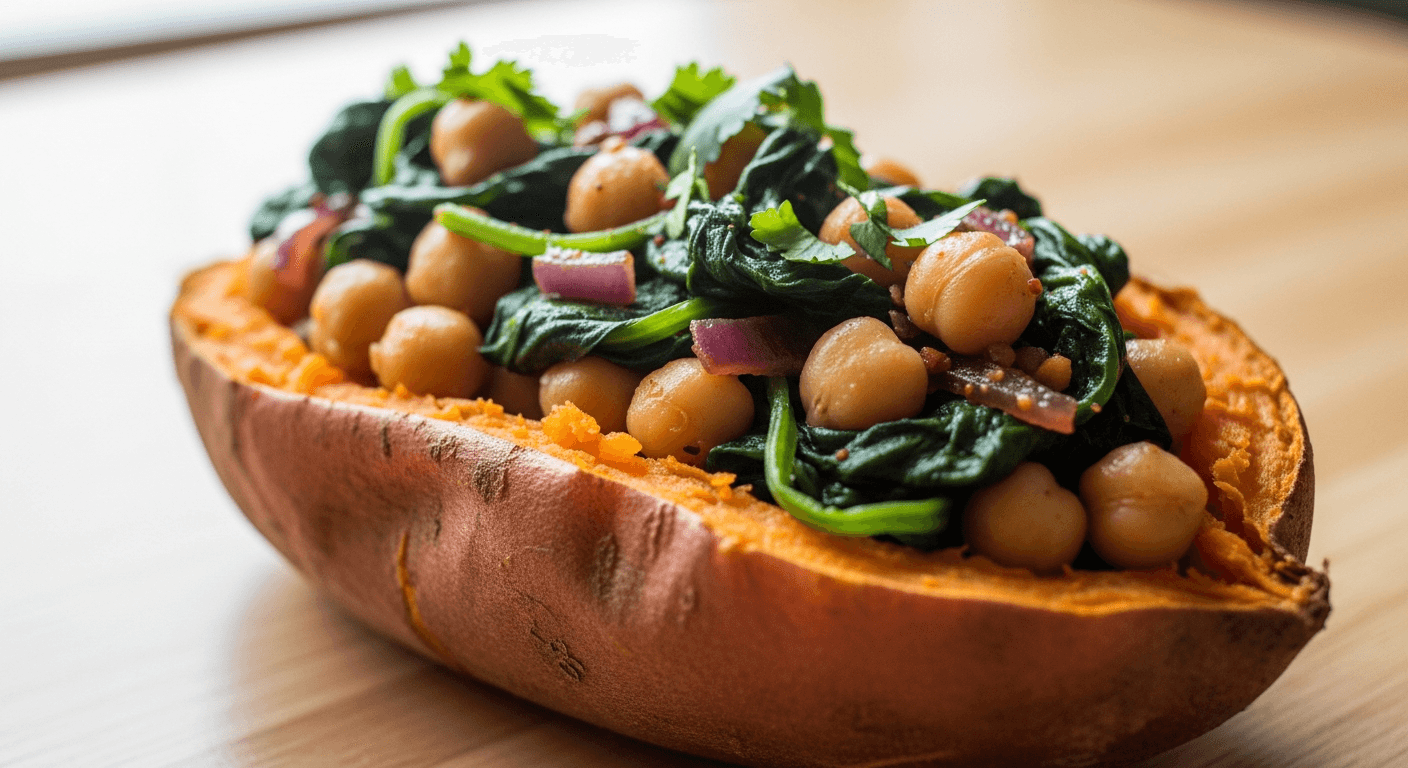 Chickpea and Spinach Stuffed Sweet Potatoes